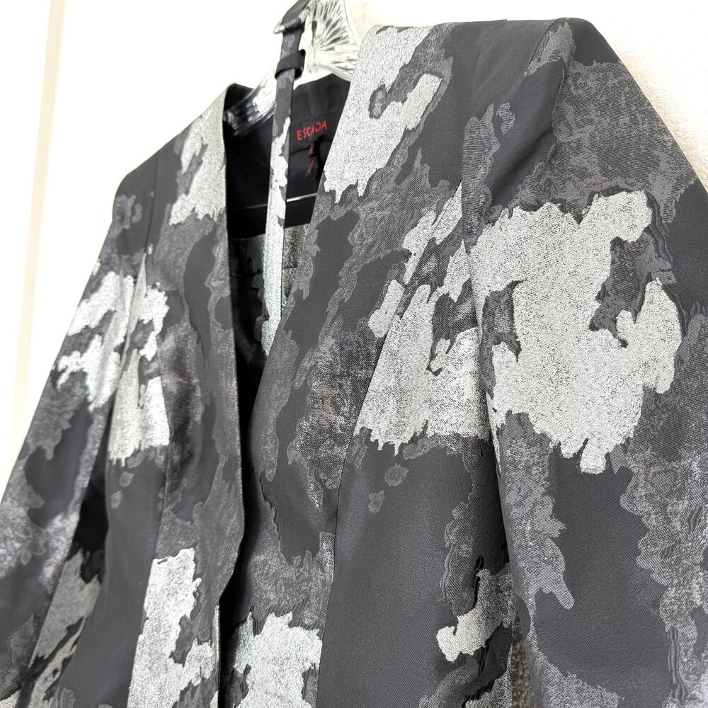 ESCADA Black Silver Metallic Jacquard Skirt Suit Belted Evening Designer EU36 - Picture 2 of 13